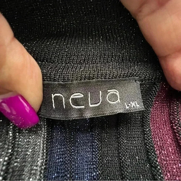 Neua Metallic Vertical Striped Broomstick Goth‎ Knit Maxi Skirt Sz XL - Picture 6 of 9